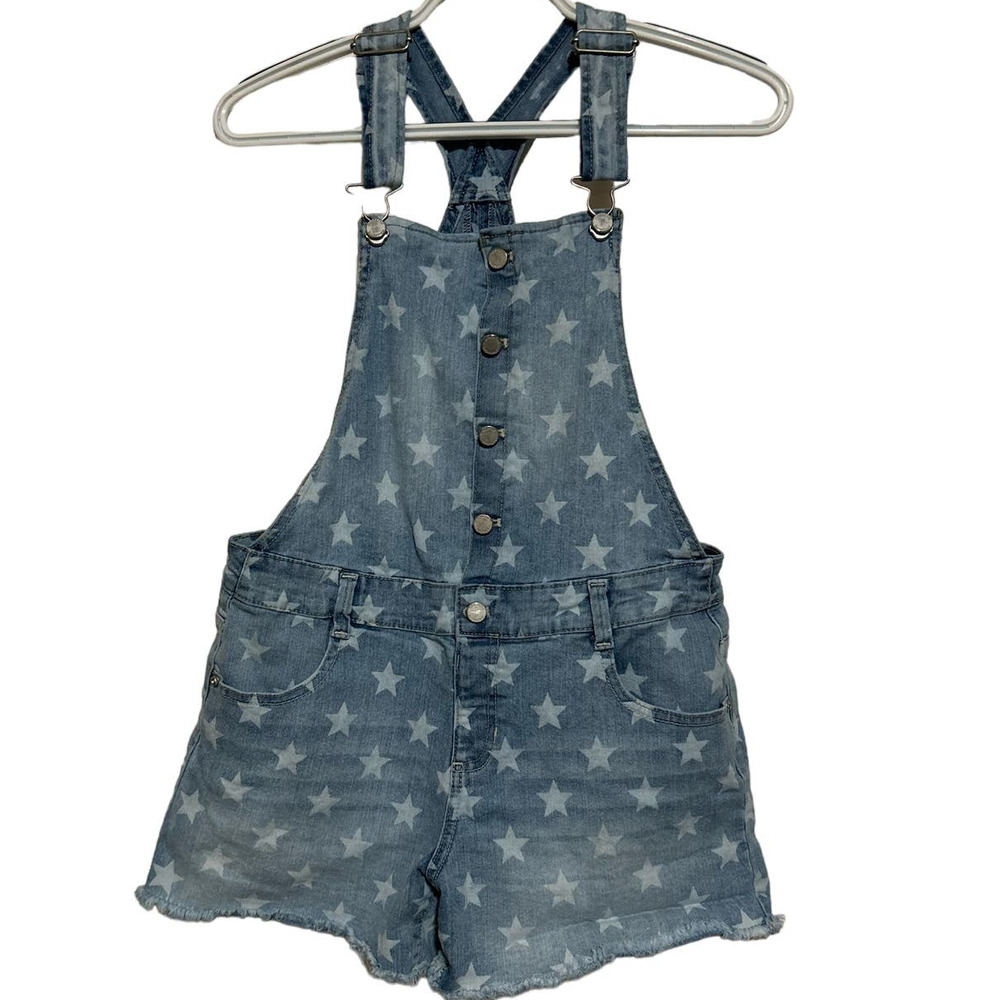 Jordache Junior Girl's Button Front Denim Shortall's with Stars Size XL 14-16